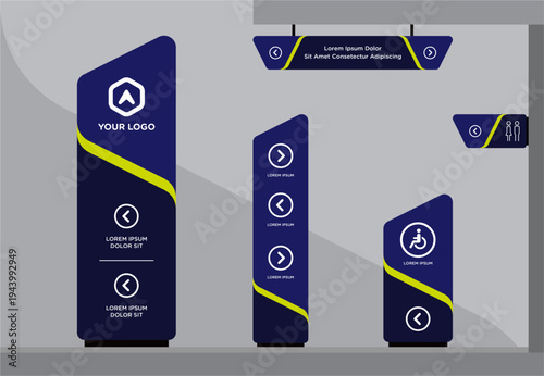 Wayfinding system signage mockup set Direction signs Exterior and interior