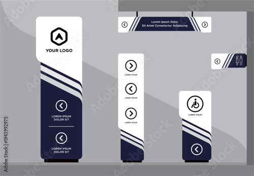 Wayfinding system signage mockup set Direction signs Exterior and interior