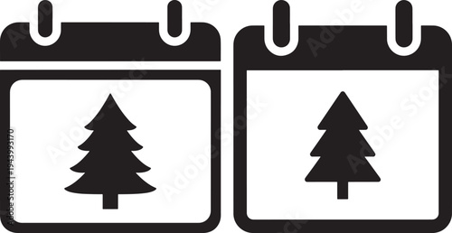 Christmas Tree Calendar Icon Set, Holiday Planning Symbols on White Background, Calendar, Icon, Illustration, Vector, Holiday, Christmas, Winter, Season, Planning