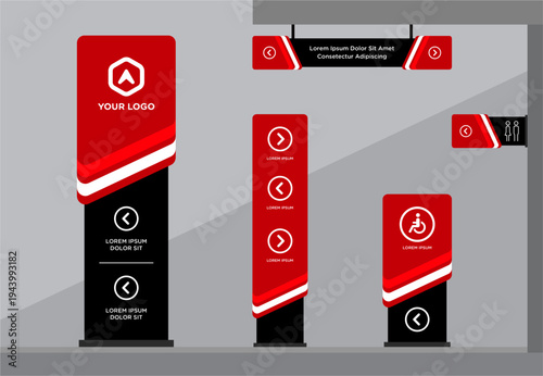 Wayfinding system signage mockup set Direction signs Exterior and interior