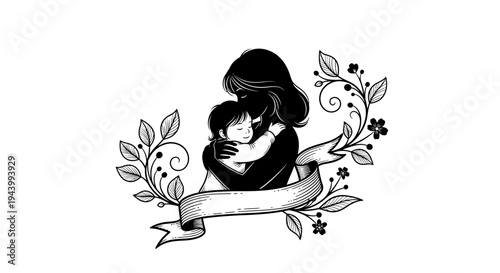 Mother Hugging Little Child Love.