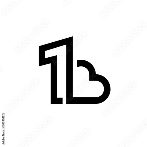 Modern Number One and Stylized Heart Logo Design