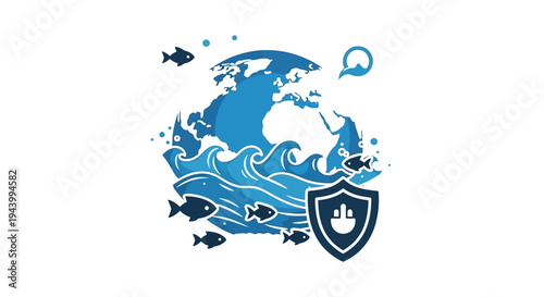 Shield Protecting Earth Ocean Fish.