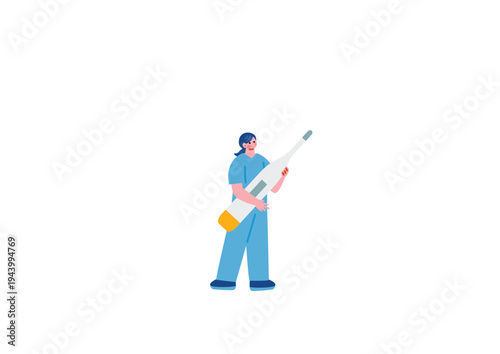 大きな体温計を持つ女性看護師のイラスト