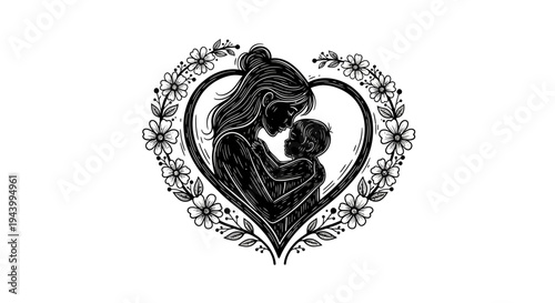 Mother holding baby in heart.