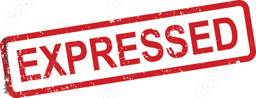 A bold red rubber stamp with grunge texture clearly states the word EXPRESSED on a clean white surface