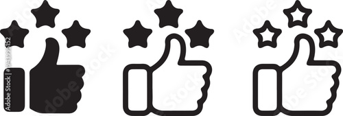 Black thumbs up with stars on white background ratings