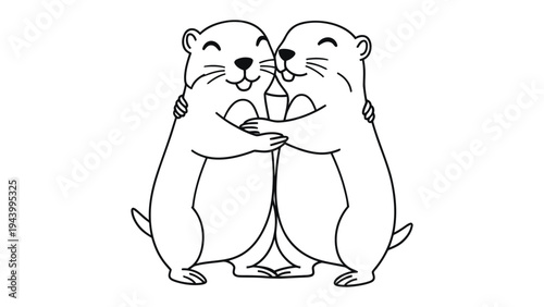 Harmonious Hug: Two adorable, cartoonish rodents embrace in a gesture of unity, embodying friendship and affection. Their sweet smiles illuminate their shared bond.