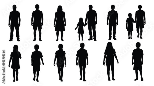 A comprehensive analysis of a diverse group of people silhouettes in various poses and sizes