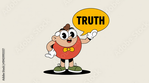 Cartoon character holding a speech bubble with the word TRUTH representing honesty and communication isolated on a light background