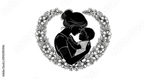 Mother holding baby in heart frame.