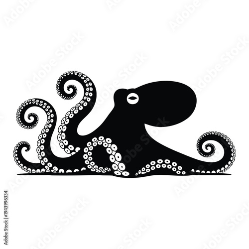 Octopus crawling on ocean floor Vector, Silhouette, Illustration