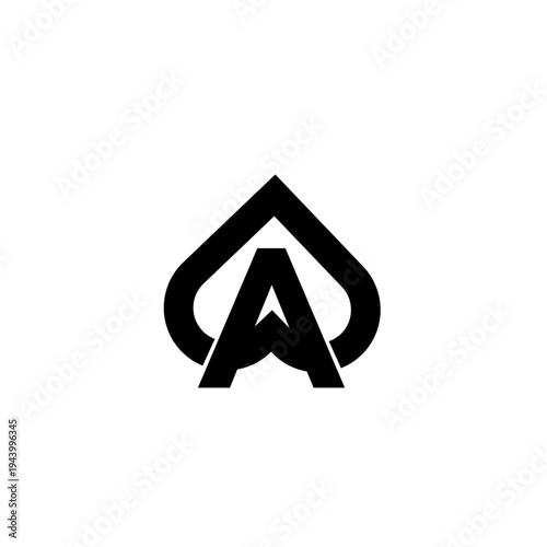Stylized Letter A within a Spade Playing Card Symbol Logo Design