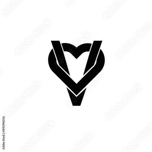Black Stylized Letter V Heart Logo Design Icon