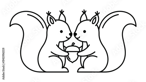 Squirrels Sharing an Acorn: Two adorable squirrels embrace the spirit of togetherness, sharing a precious acorn against a clean backdrop. A perfect symbol of collaboration and unity.