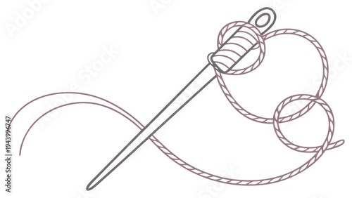 Simple illustration of a needle threaded with string, suggesting sewing and crafting.