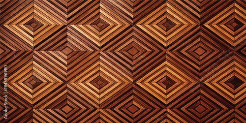 Seamless geometric diamond pattern in warm brown tones—striped wood texture optical illusion background for wallpaper, textile and packaging design