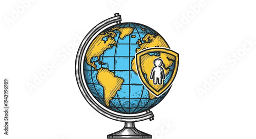 Globe with shield and astronaut.