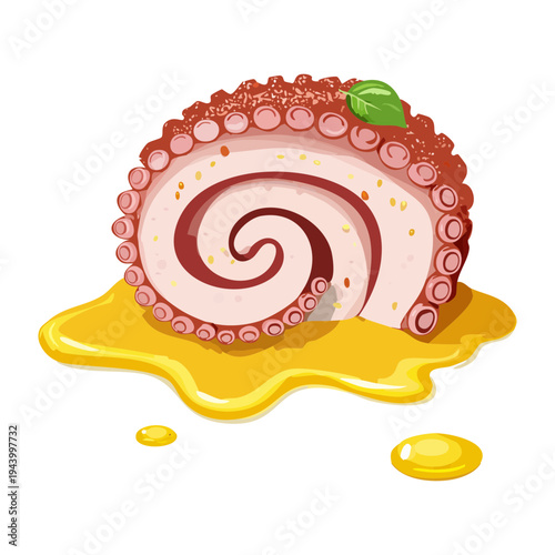 Gourmet meat roll with savory sauce and herb garnish for delicious appetizer and restaurant food menu presentation - Vector Illustration