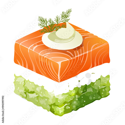 Fresh seafood terrine with salmon and herb layers for elegant gourmet appetizer and sophisticated restaurant food menu - Vector Illustration
