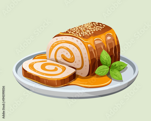 Creamy swiss roll appetizer with herb garnish and savory filling for elegant catering event and gourmet snack tray - Vector Illustration