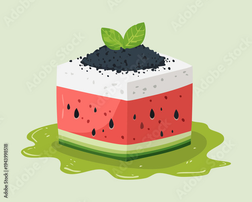 Layered vegetable appetizer with cream and black seeds for healthy gourmet snack and modern vegetarian dining - Vector Illustration