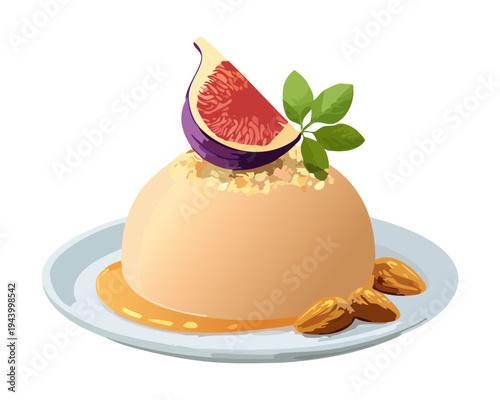 Savory mousse dessert with fig and nut garnish for creative gourmet appetizer and modern dining experience - Vector Illustration
