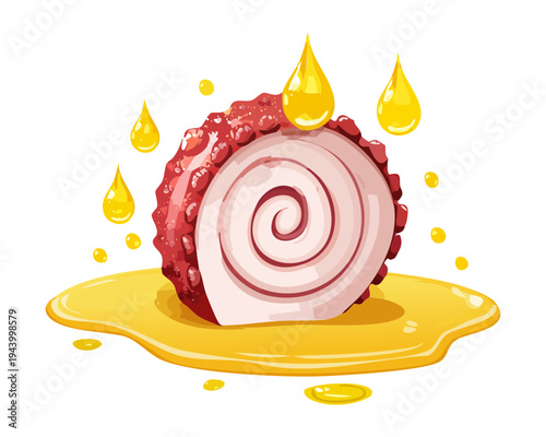 Sliced meat roll with herb garnish and yellow sauce for traditional banquet menu and home style gourmet - Vector Illustration