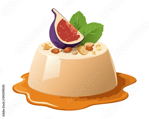 Fig and nut dessert with creamy base for elegant sweet treat and sophisticated gourmet catering menu - Vector Illustration
