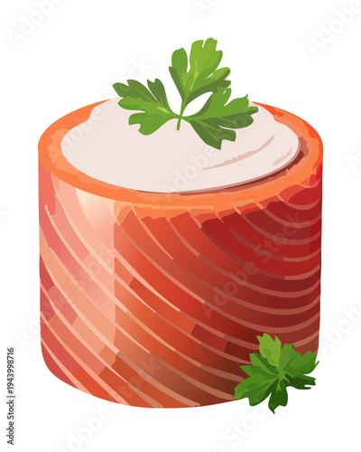 Sliced meat roll with herb garnish for traditional gourmet appetizer and home style festive banquet menu - Vector Illustration