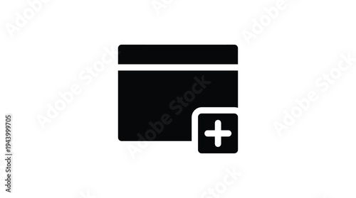 Black Credit Card with Plus Sign Vector Icon