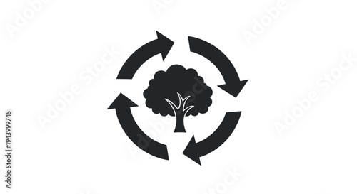 Recycling symbol with tree icon inside for environmental protection.