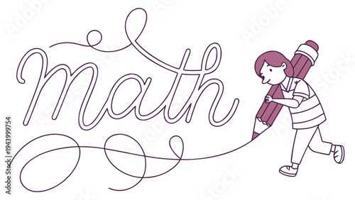 Child's playful drawing of the word 'math' with a large pencil