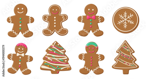 Christmas gingerbread cookies: gingerbread men, trees, snowflake, festive treats