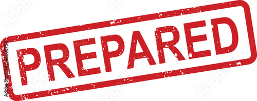 A distinctive red prepared rubber stamp showing grunge textured edges against a clean white backdrop