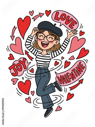 Joyful Woman Celebrating Love and Valentines Day.