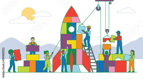 Children Playing with Large Building Blocks in Playground.