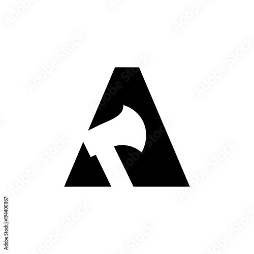 Letter A and Axe Logo Design in Negative Space