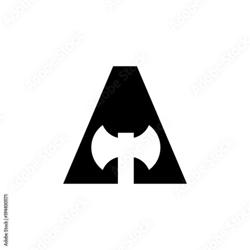 Letter A Logo with Double Headed Axe in Negative Space