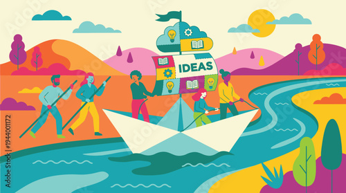 Creative Team Collaborating on Ideas Boat.