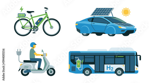 Eco Friendly Bicycle Solar Car Electric Scooter Bus.