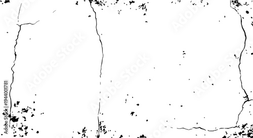 Cracks grunge texture set with black splatters and scratches on white background featuring distressed, worn, damaged