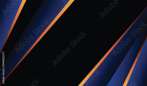 A dark background with blue and orange diagonal stripes pattern