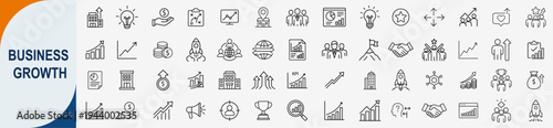 Business growth and success icons set, outline symbols for financial strategy startup development investment revenue analytics and corporate achievement vector illustration