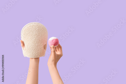 Female hands with bath bomb...