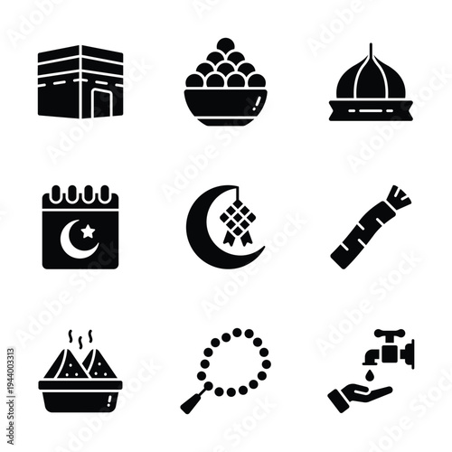 Ready to use ramadan and eid glyph icons in modern style