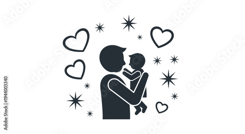 Black silhouette of a man holding baby.