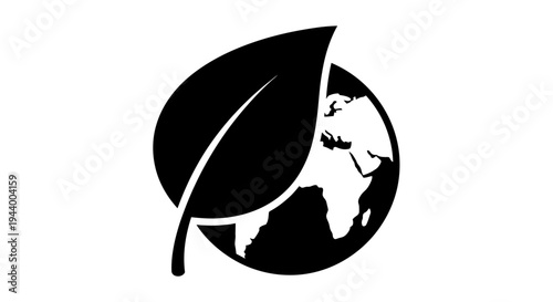 Black leaf on globe icon symbol.