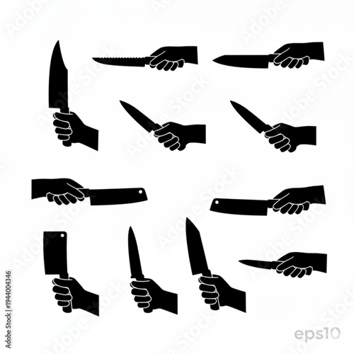 Hands Holding Kitchen Knife Collection Cooking Preparation Vector Set
