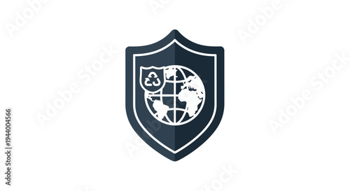 Shield with globe logo symbol icon.